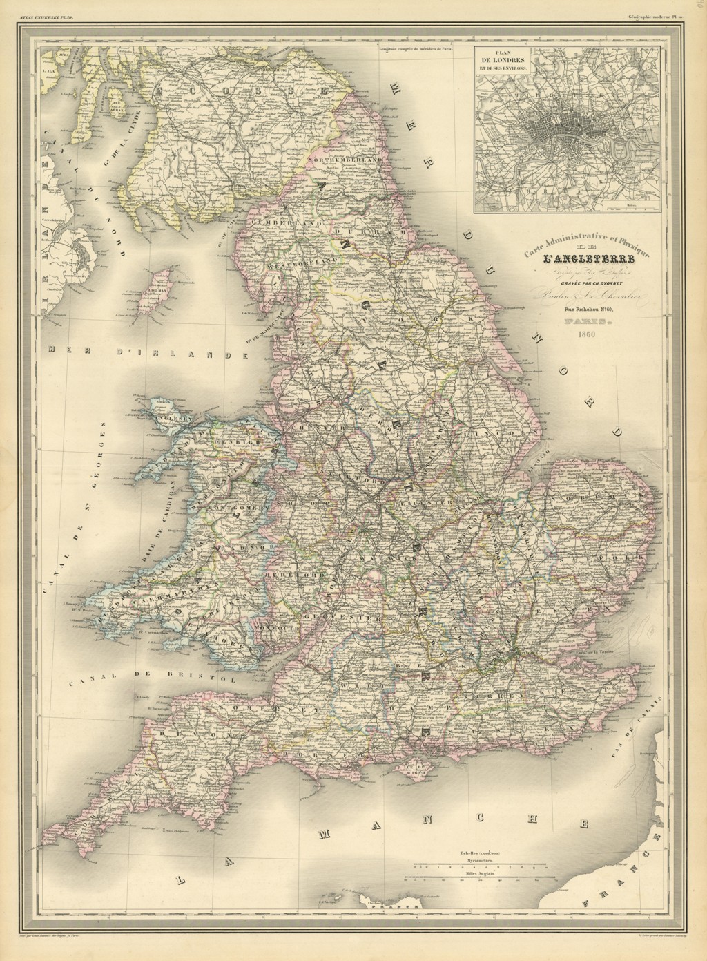 Carte Administrative et Physique de l'Angleterre