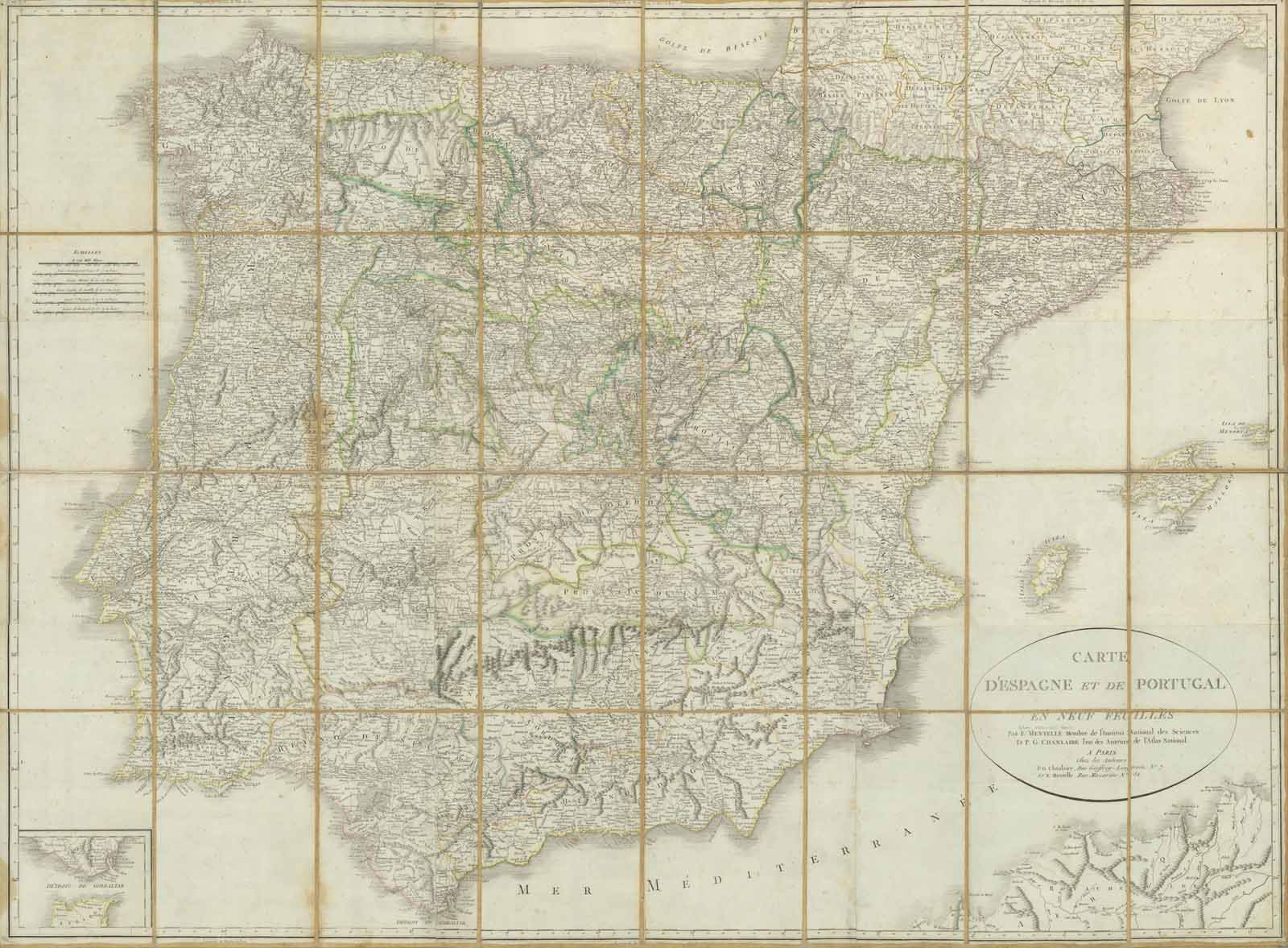 Carte d'Espagne et de Portugal en neuf Feuilles