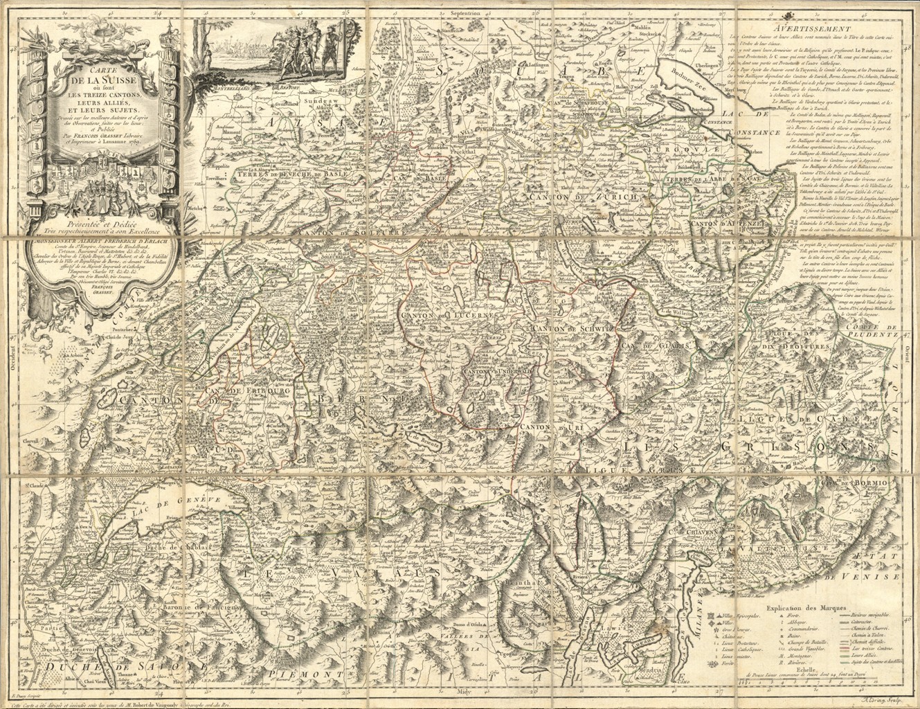 Carte de la Suisse où sont les treize cantons leurs …