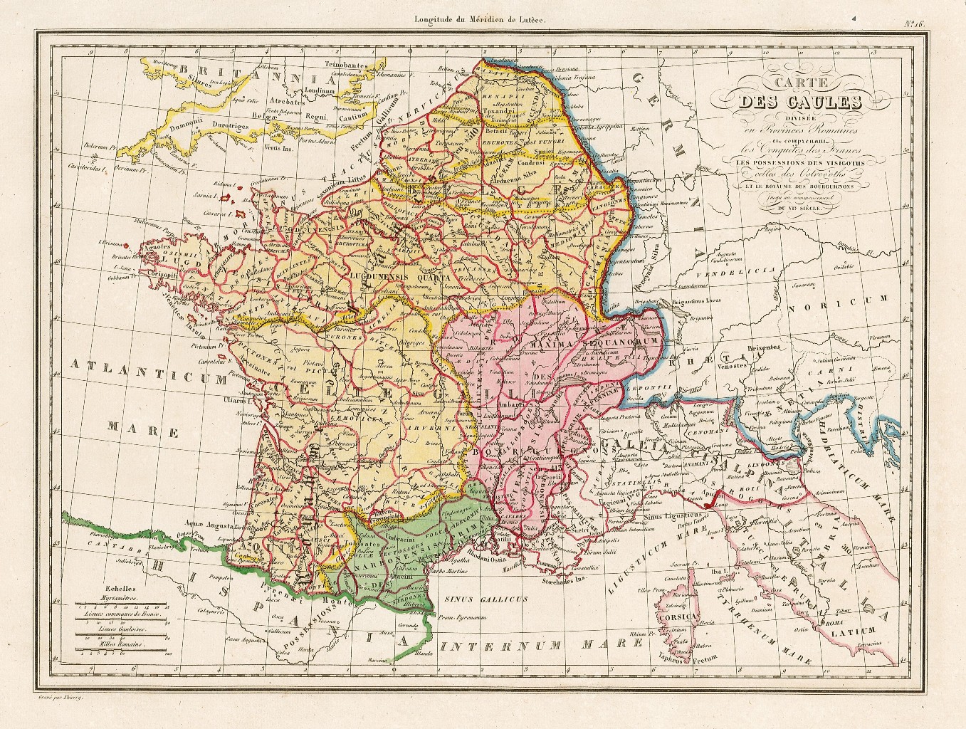 Carte des Gaules divise en Provinces Romaines .