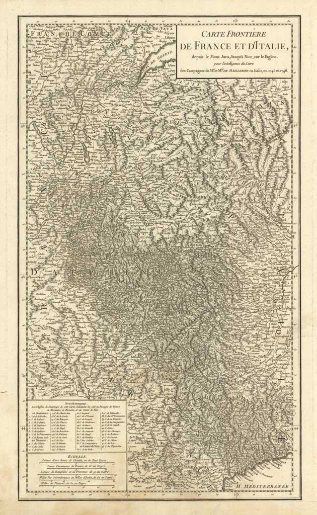 Carte Frontière de France et d'Italie dupuis le Mont Jura.