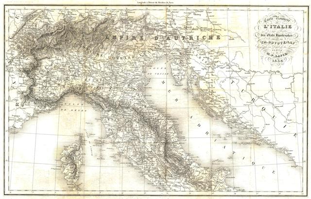 Carte Routiere de L'Italie e d'une Partie des Etats Limitrophes …