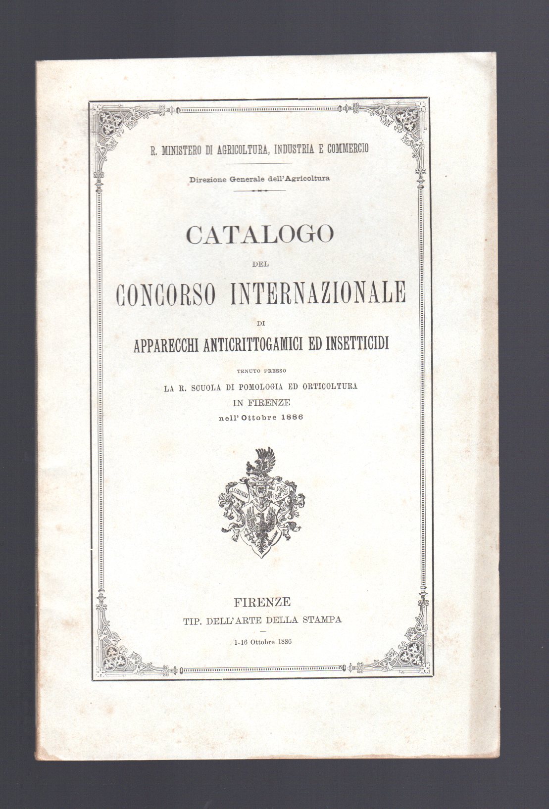 Catalogo Concorso Internazionale di apparecchi anticrittogamici ed insetticidi