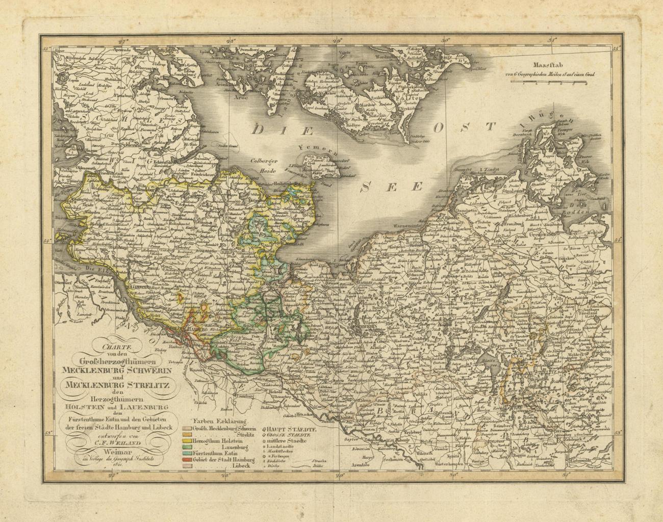 Charte von den Grossherzogthumern Mecklenburg Schwerin und Mecklenburg Strelitz