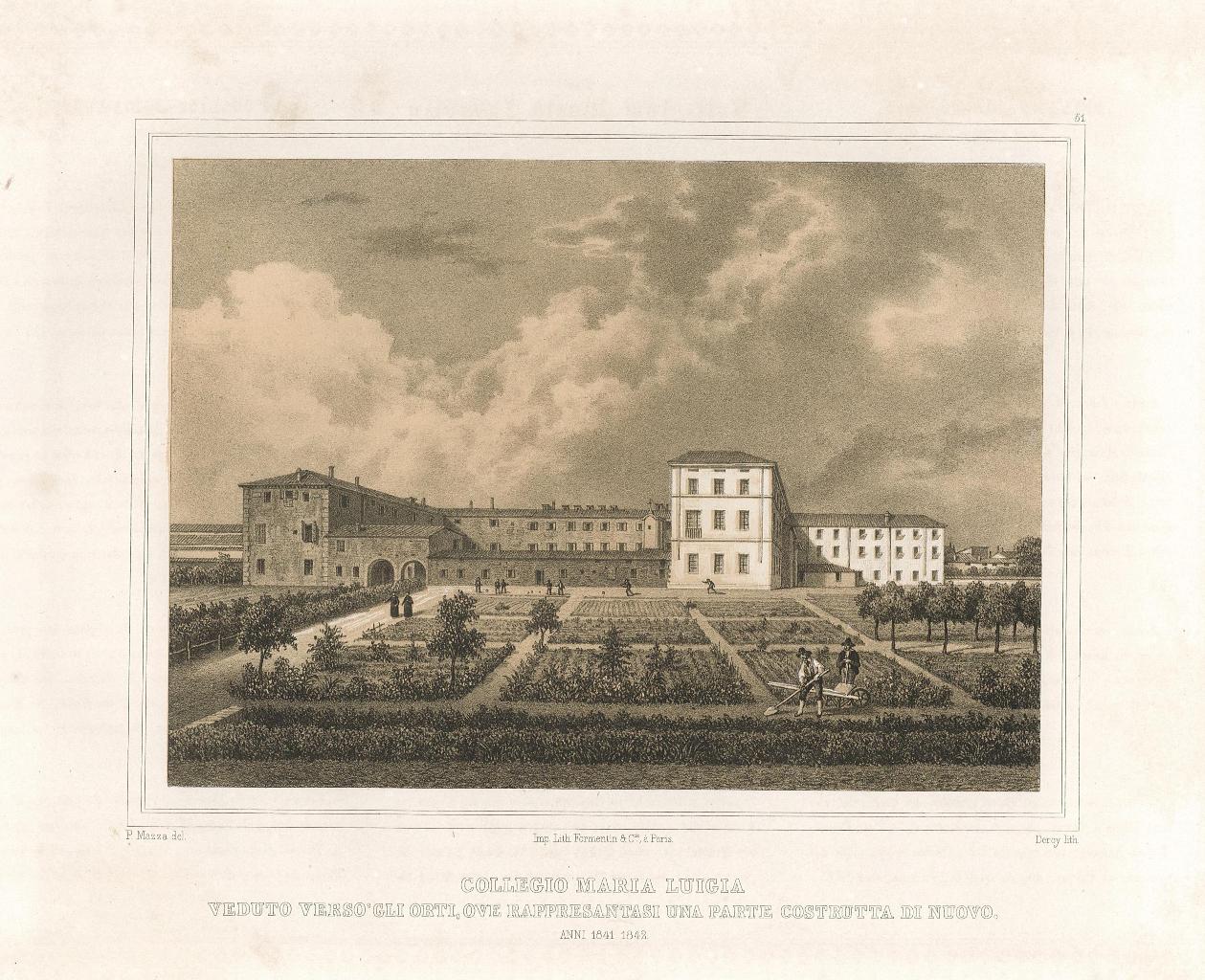 Collegio Maria Luigia veduto verso gli orti ove rappresantasi una …