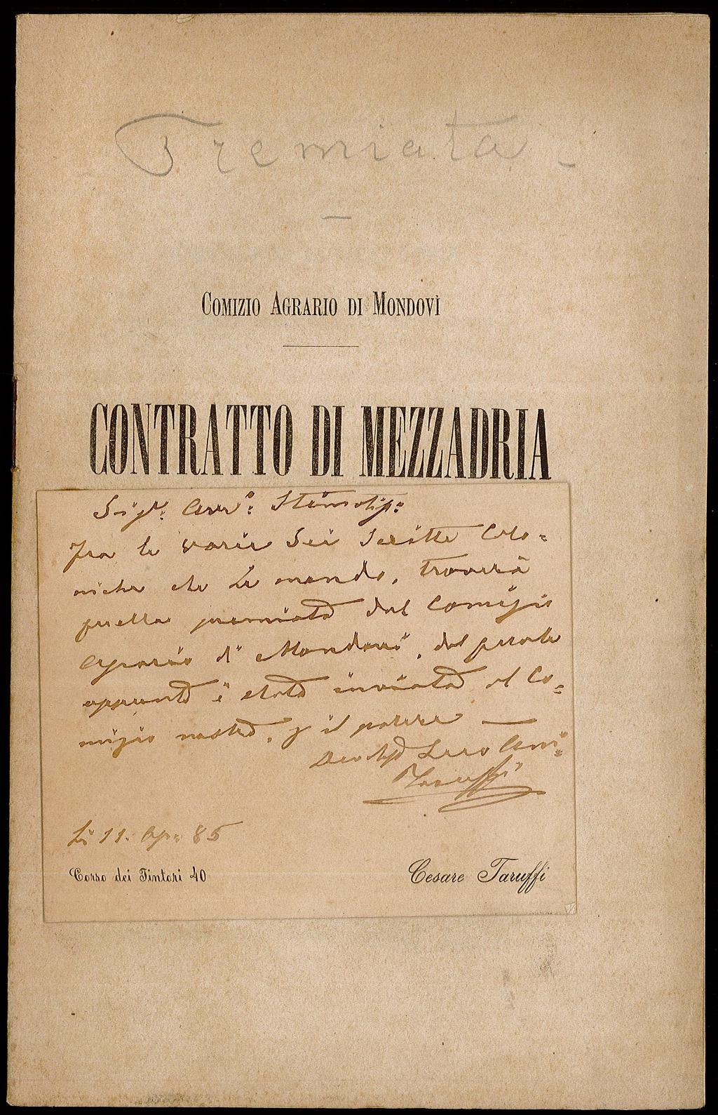 Comizio Agrario di Mondovì - Contratto di mezzadria e locazione …