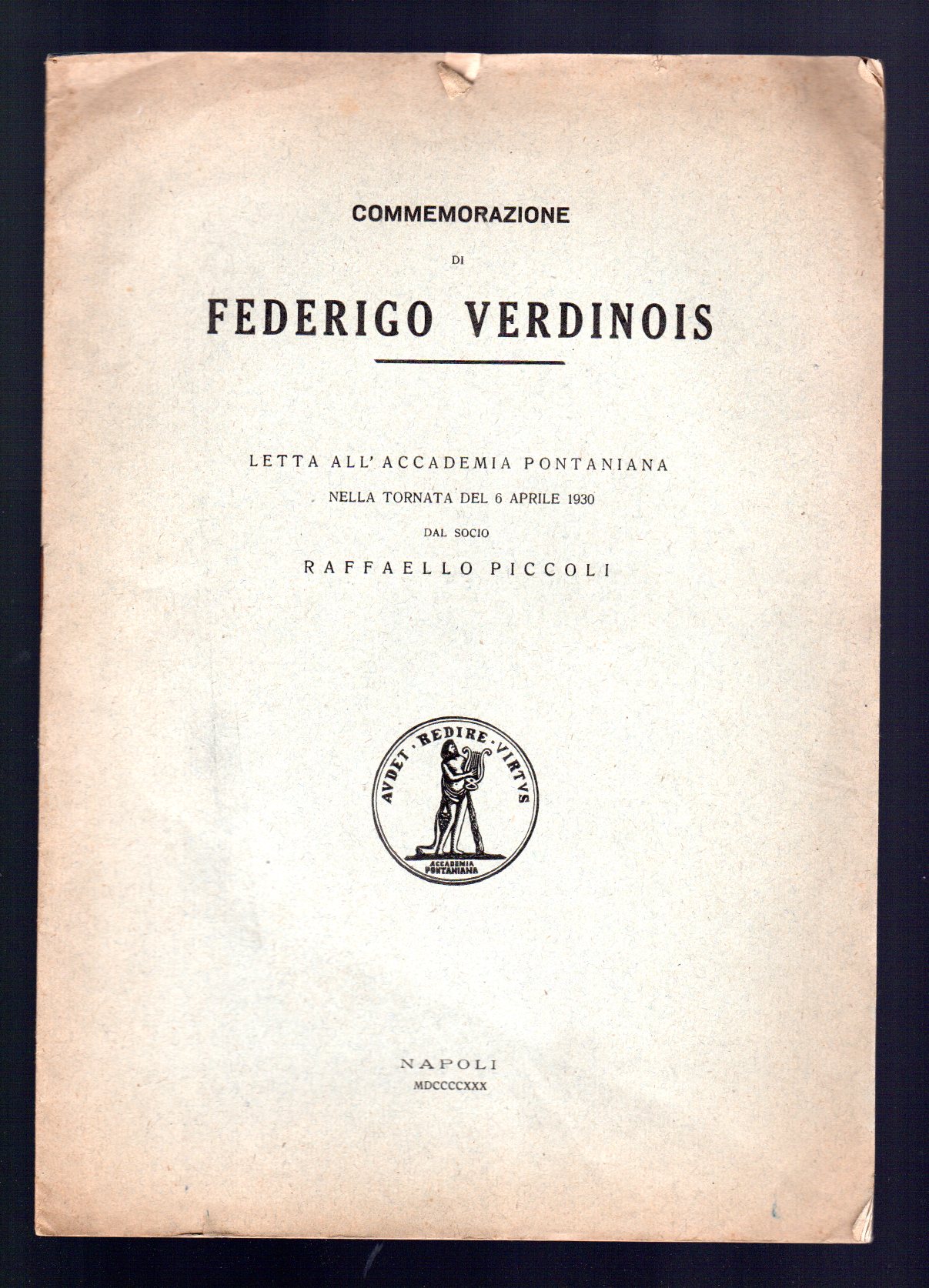 Commemorazione di Federico Verdinois 6 aprile 1930