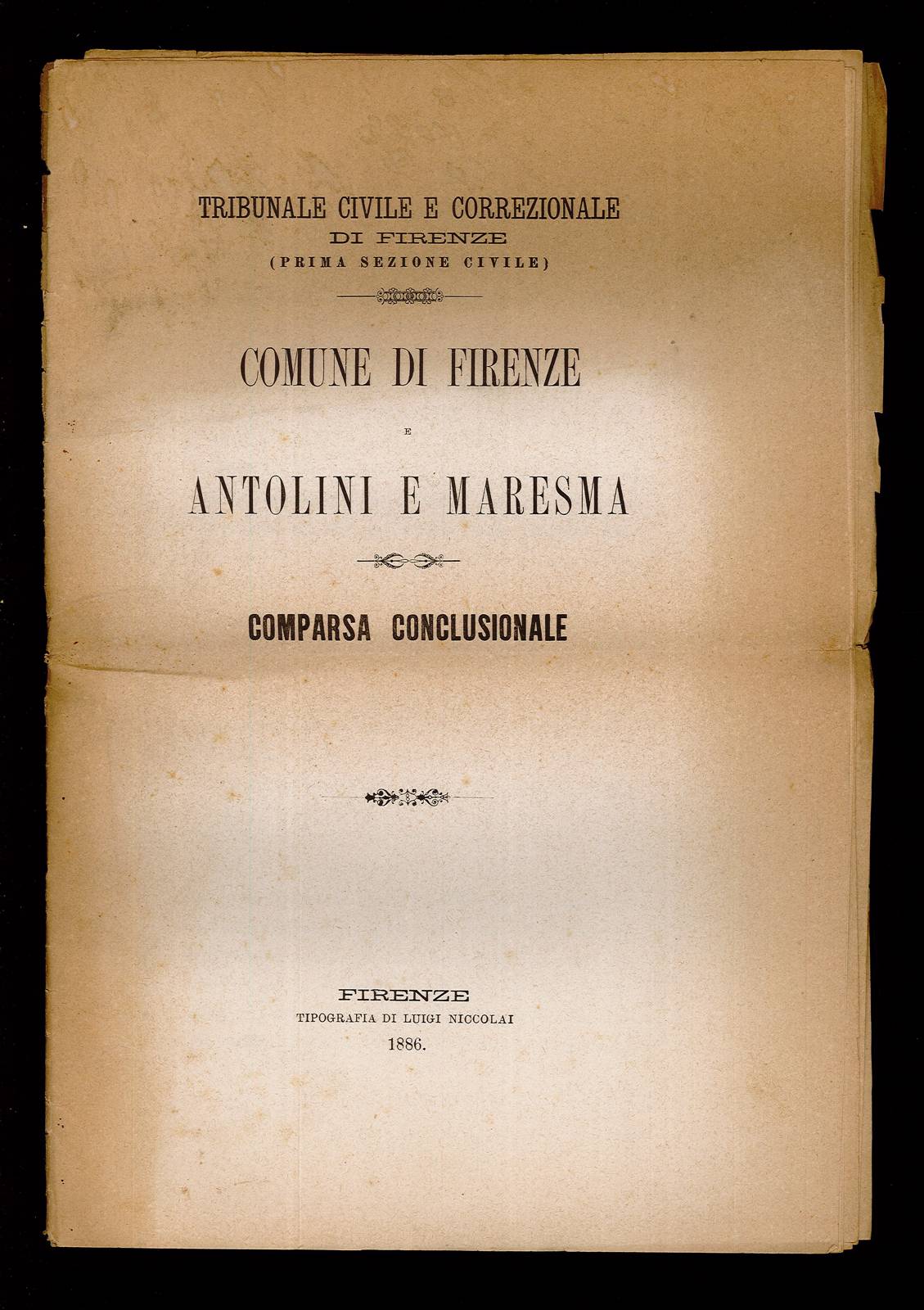 Comune di Firenze e Antolini e Maresma. Comparsa conclusionale