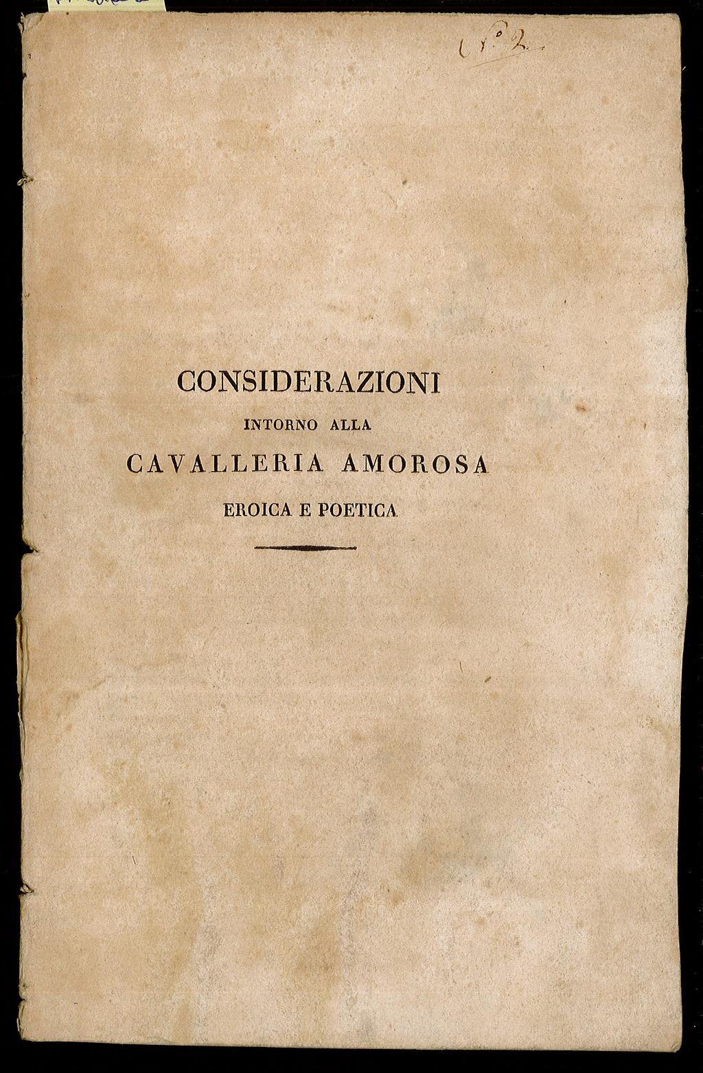 Considerazioni intorno alla cavalleria amorosa eroica e poetica
