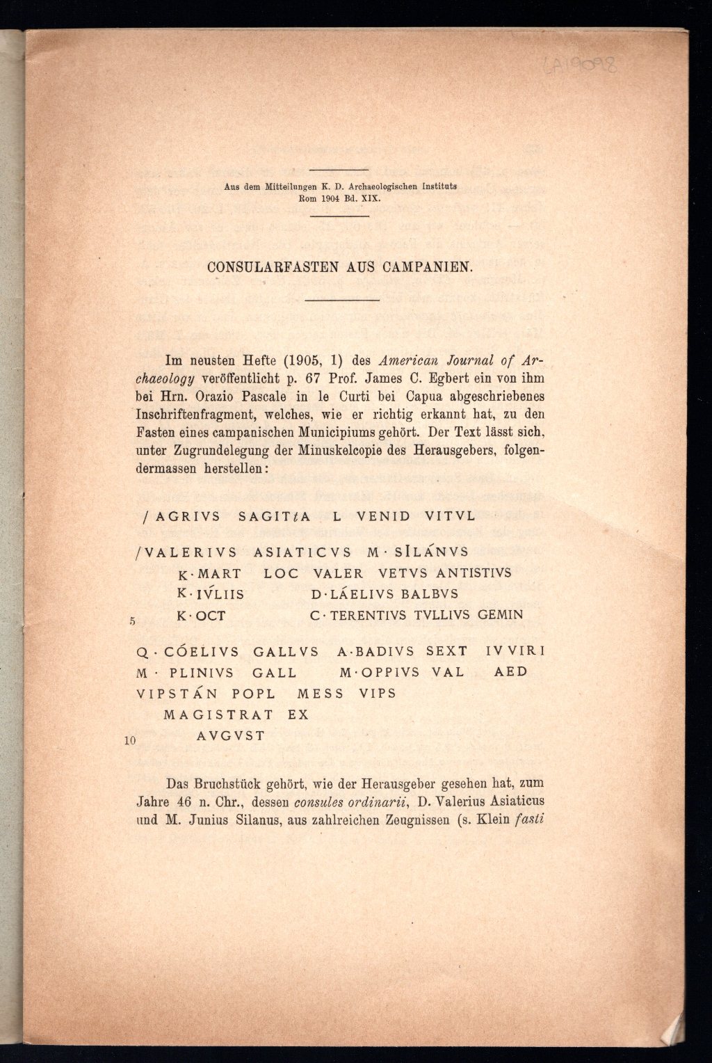 Consularfasten aus campanien