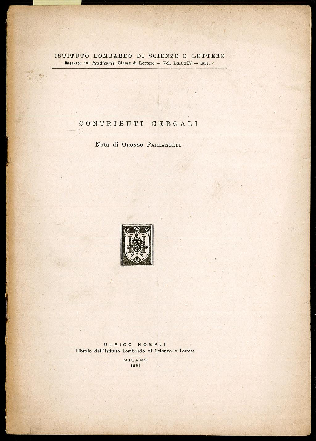 Contributi Gergali nota di Oronzo Perlangeli