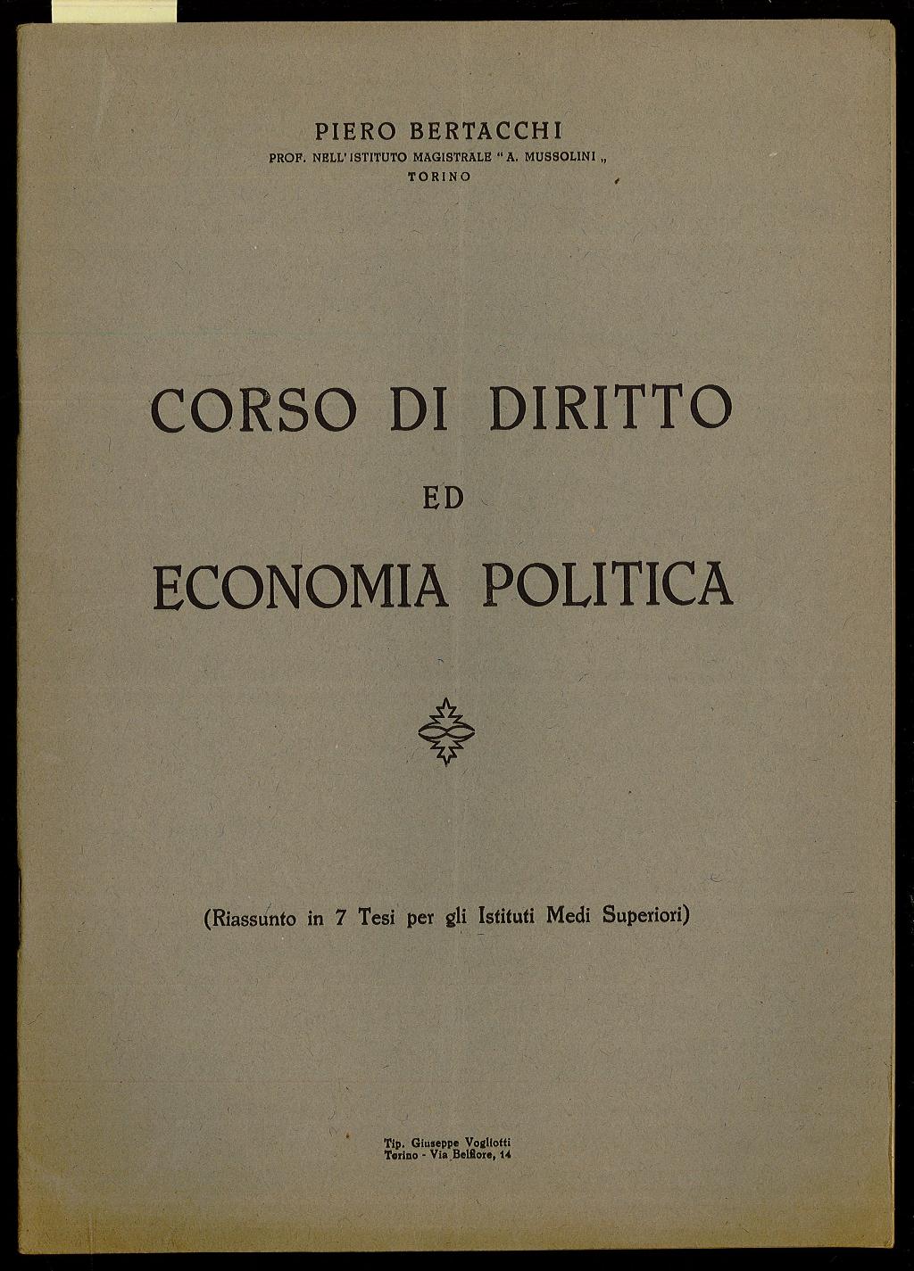 Corso di diritto ed economia politica