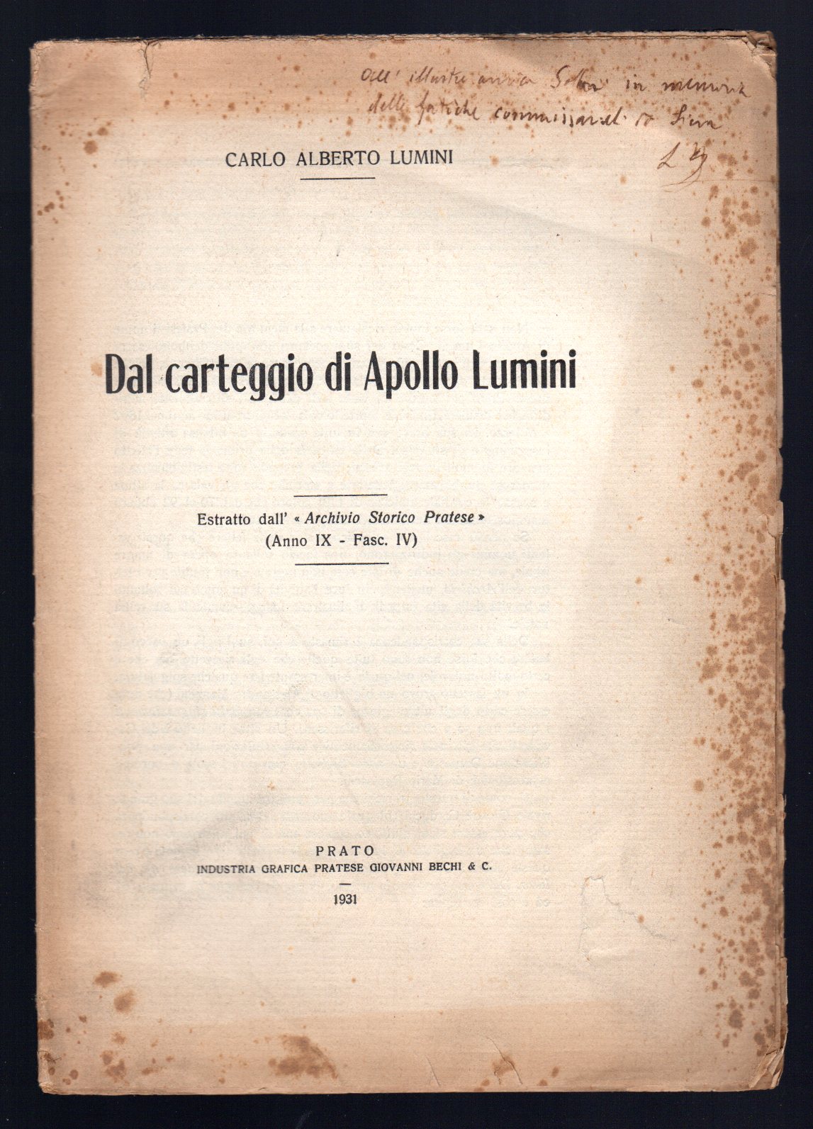 Dal carteggio di Apollo Lumini