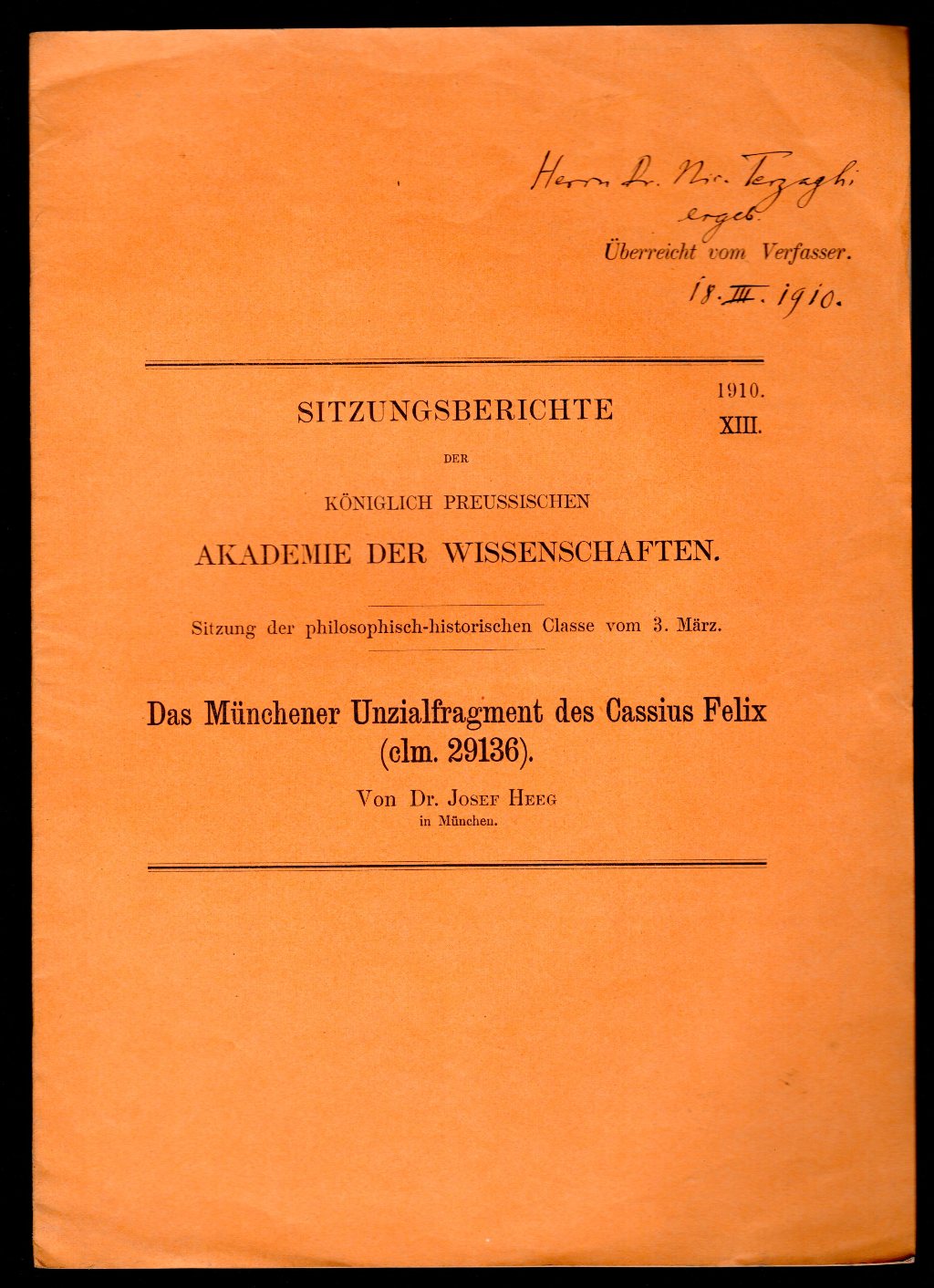 Das Munchener Unzialfragment des Cassius Felix (clm. 29136)