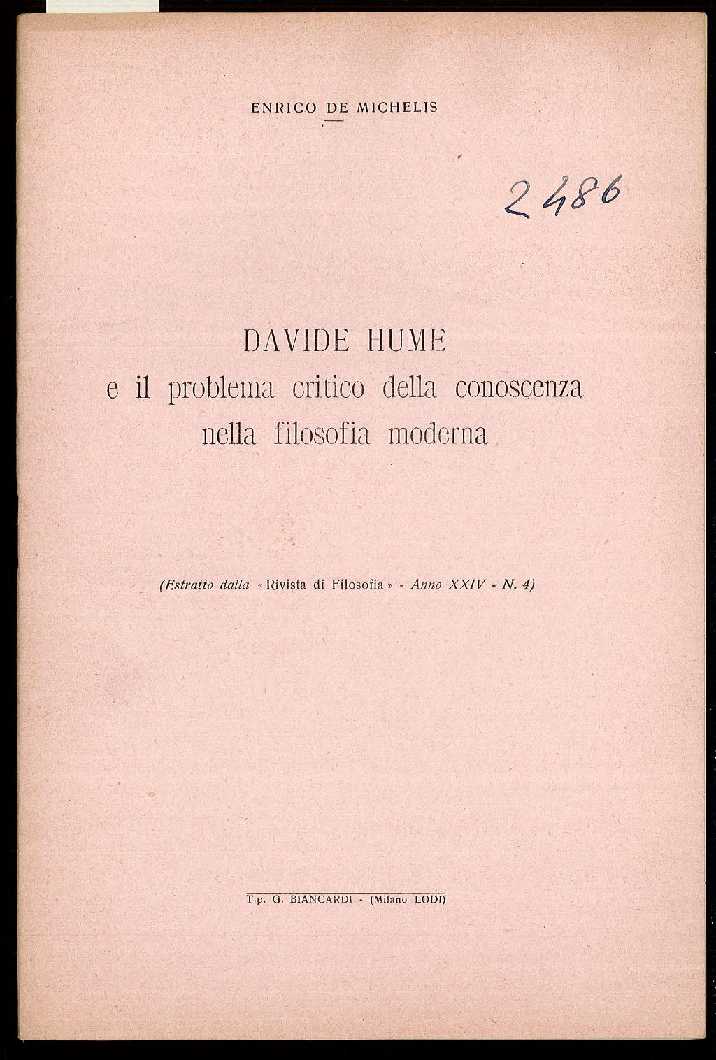 DAVIDE HUME e il problema critico della conoscenza nella filosofia …
