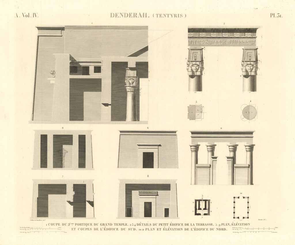 Denderah. (Tentyris) - Coupe du 2.eme portique du grand temple …