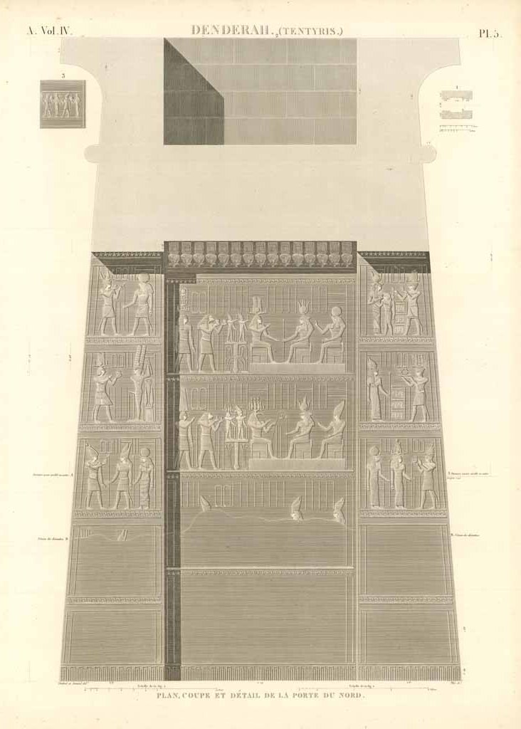 Denderah. (Tentyris) - Plan, coupe et detail de la porte …