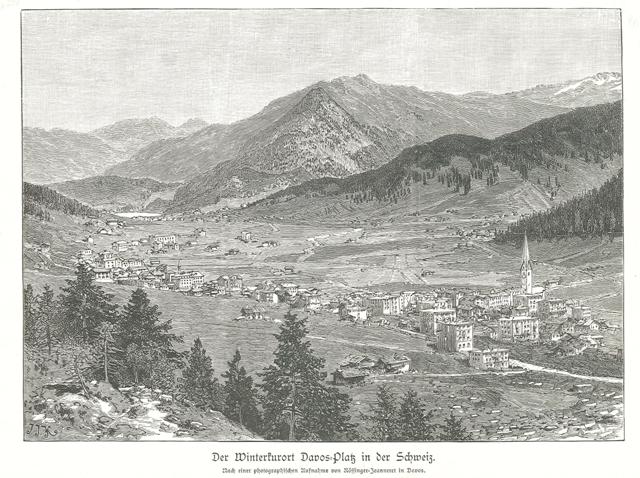 Der Winterkurort Davos=Platz in der Schweiz.