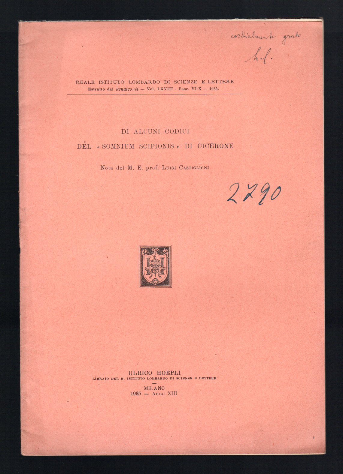 Di alcuni codici del "Somnium Scipionis" di Cicerone
