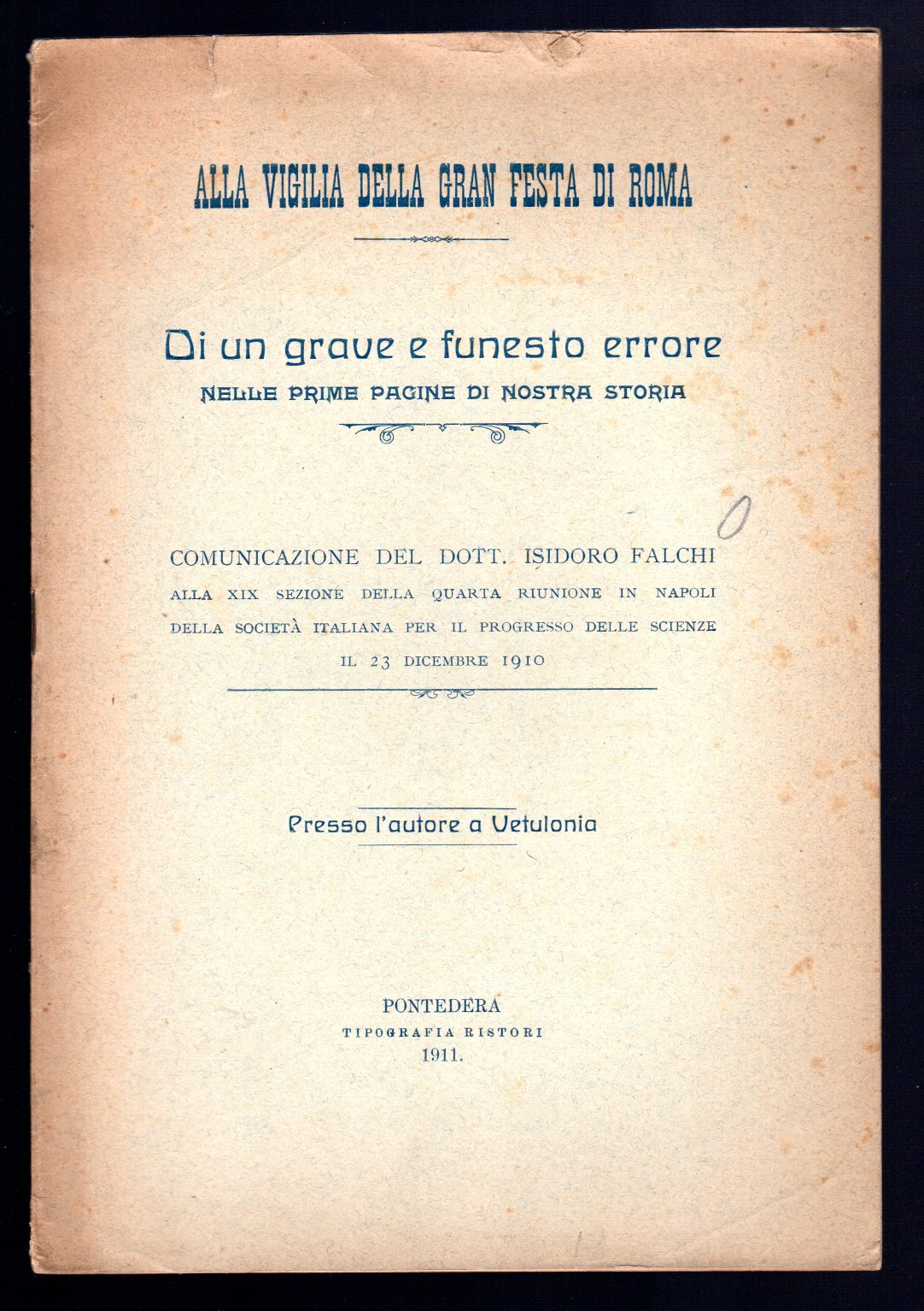 Di un grave e funesto errore nelle prime pagine di …