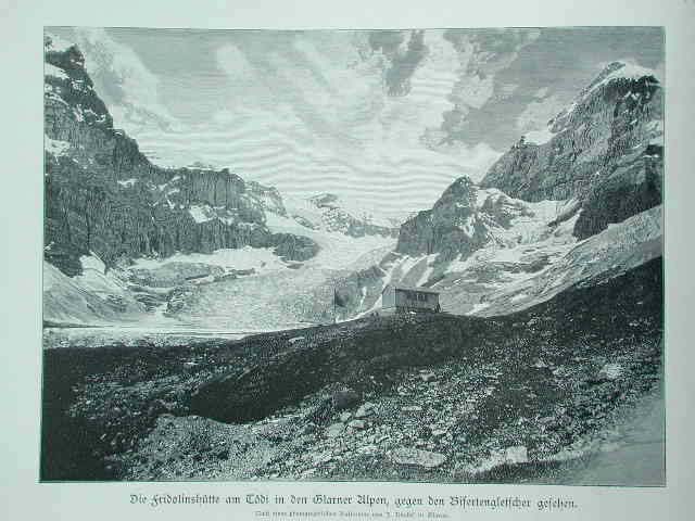 Die Fridolinshutte am Todi in den Glarner Alpen, gegen den …