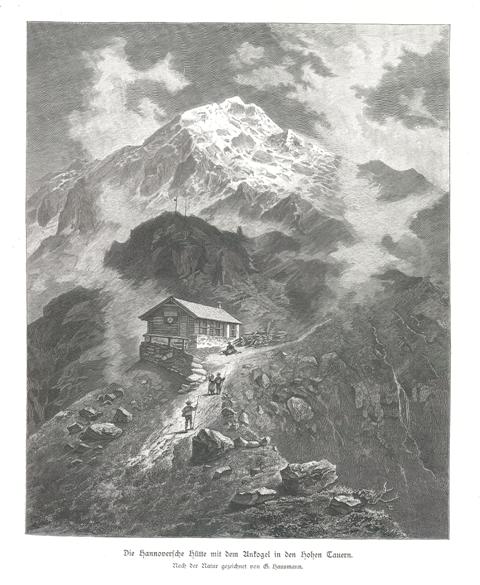 Die Hannoversche hutte mit dem Ankogel in den Hohen Tauern