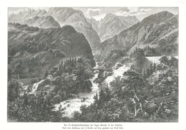Die St. Gotthard=Eisenbahn bei Dazio Grande in der Schweiz: