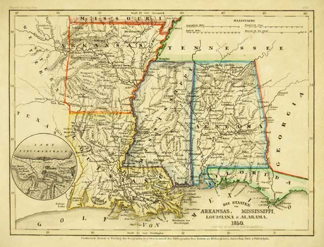 Die Staaten von Arkansas, Mississipi, Louisiana & Alabama 1850