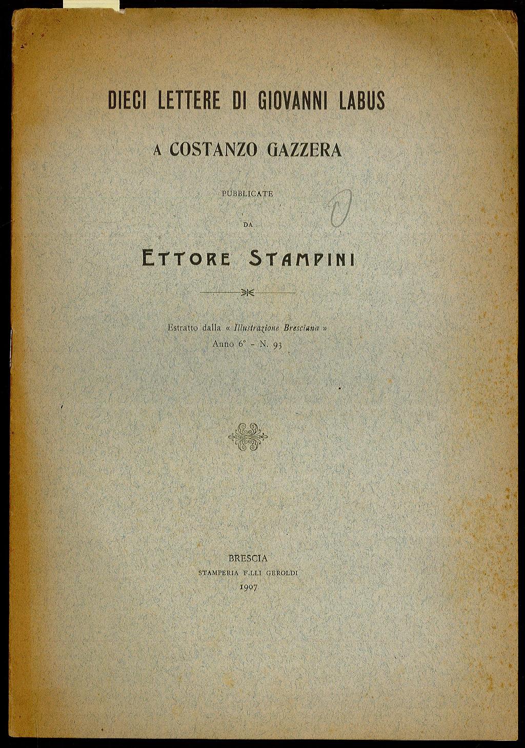 Dieci lettere di Giovanni Labus a Costanzo Gazzera