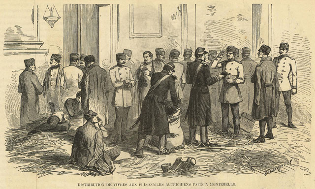 Distribution de vivres aux prisonniers autrichiens faits a Montebello