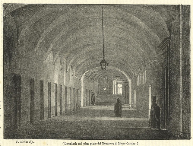 Dormitorio nel primo piano del Monastero di Monte-Cassino