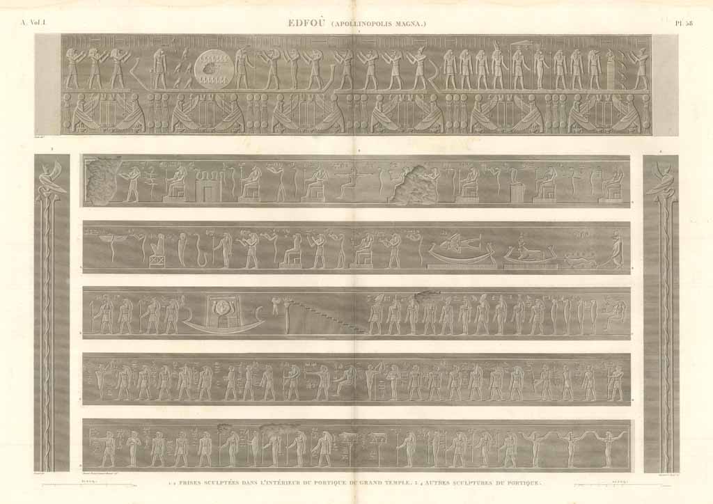 Edfou (Apollinopolis Magna) - Frises sculptées dans l'intérieur du portique …