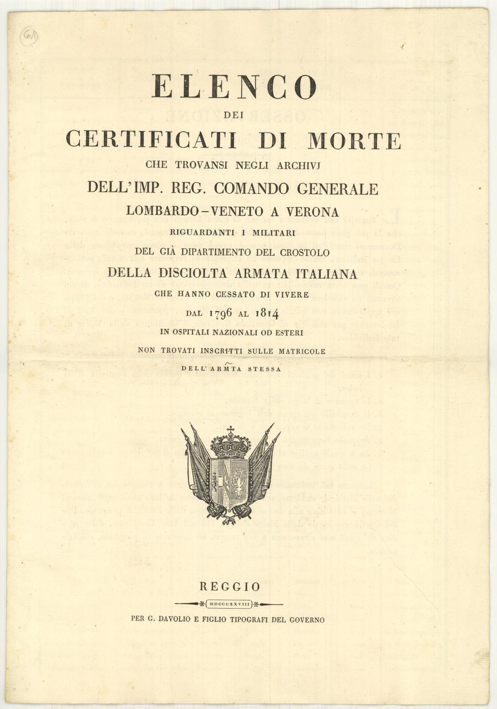 Elenco dei certificati di morte.