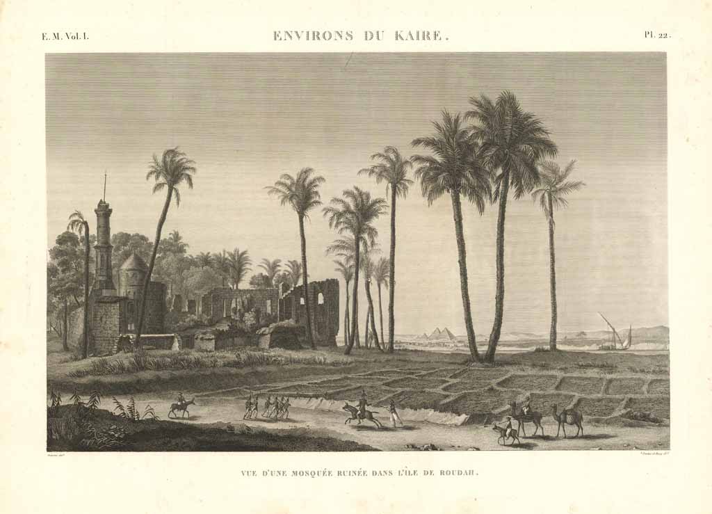 Environs du Kaire - Vue d'une mosquée ruinée dans l'ile …
