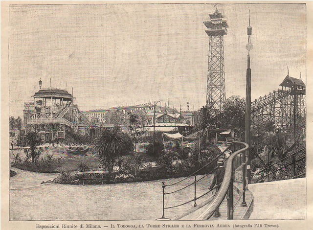Esposizioni Riunite di Milano - Il Tobogga, la Torre Stigler …
