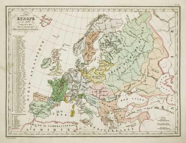 Europe en 1100 indiquant la date de la fondation des …