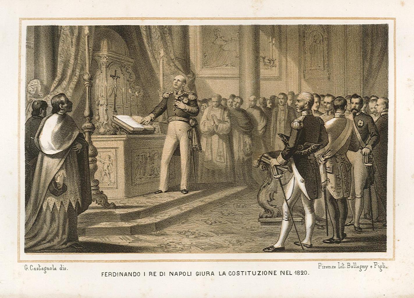 Ferdinando I Re di Napoli giura la Costituzione nel 1820