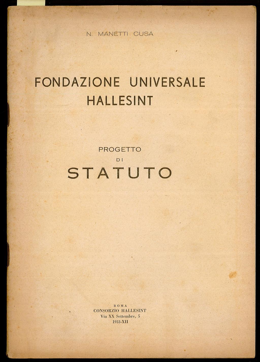 Fondazione Universale Hallesint. Progetto di Statuto