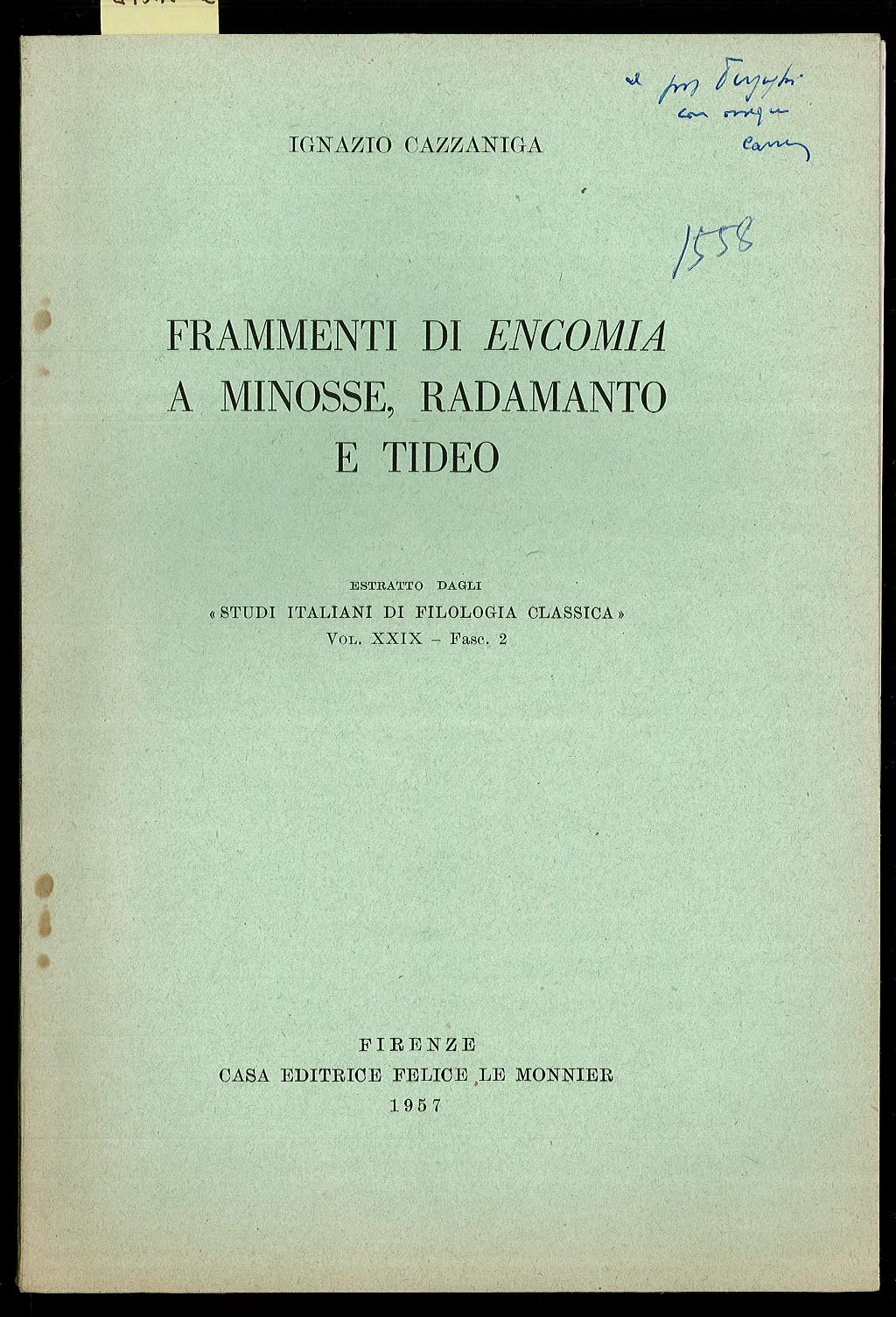 Frammenti di Encomia a Minosse, Radamanto e Tideo