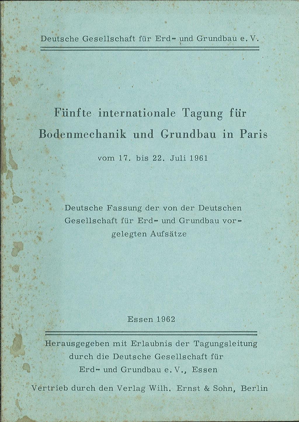 Funfte internationale Tagung fur Bodenmechanik und Grundbau in Paris
