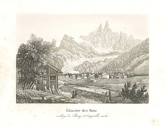 Glacier des Bois, village de Braz et l'aiguille verte