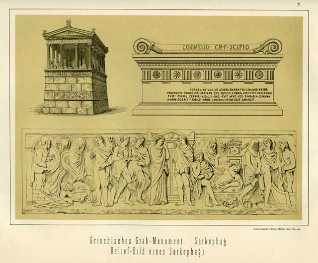 Griechisches Grub - Monument. Sarkophag .