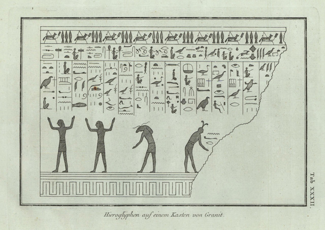 Hieroglyphen auf einem Kasten von Granit