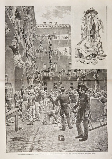 I bersaglieri delle due prime compagnie scendono per le ringhiere …