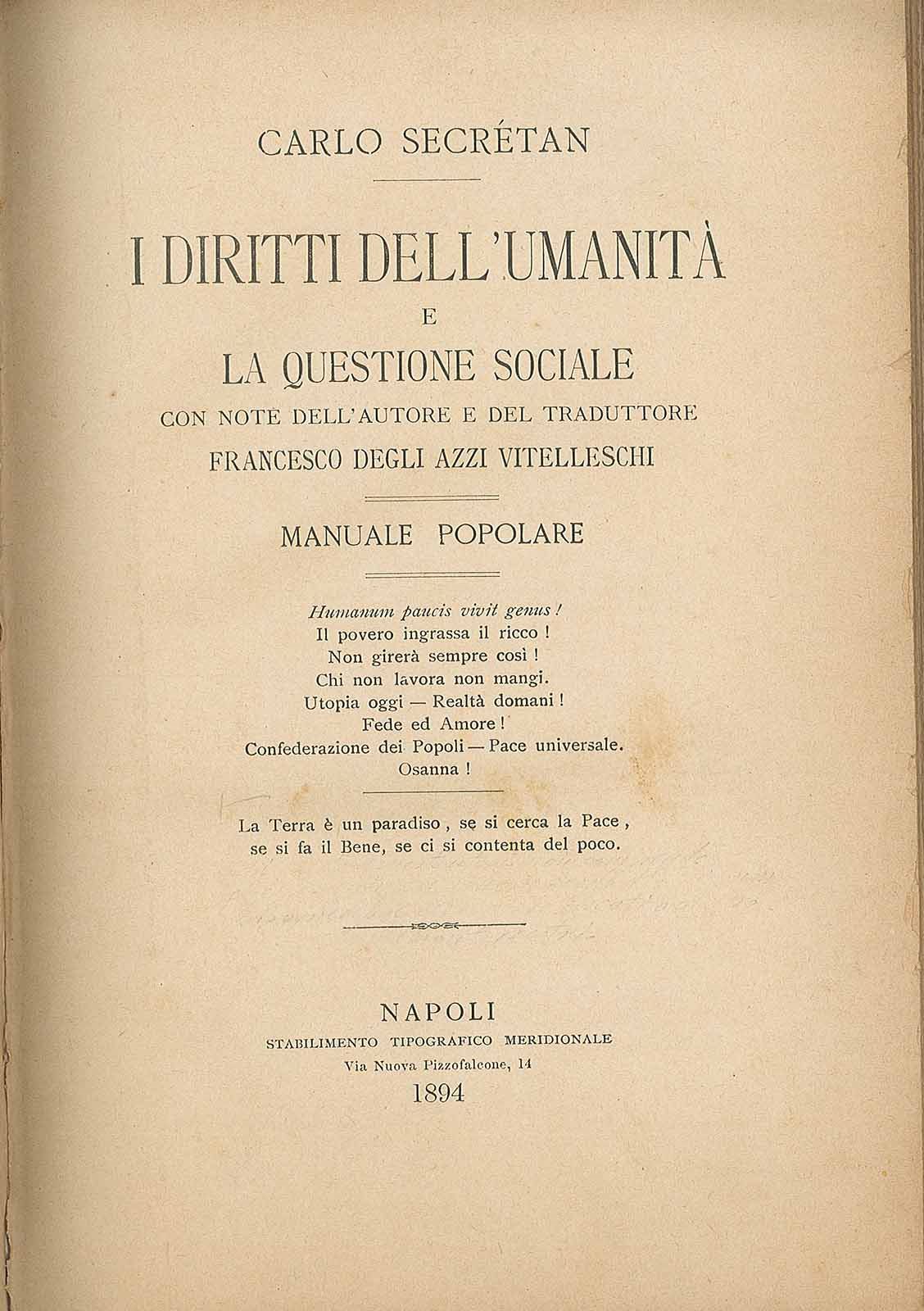 I diritti dell'umanità e la questione sociale