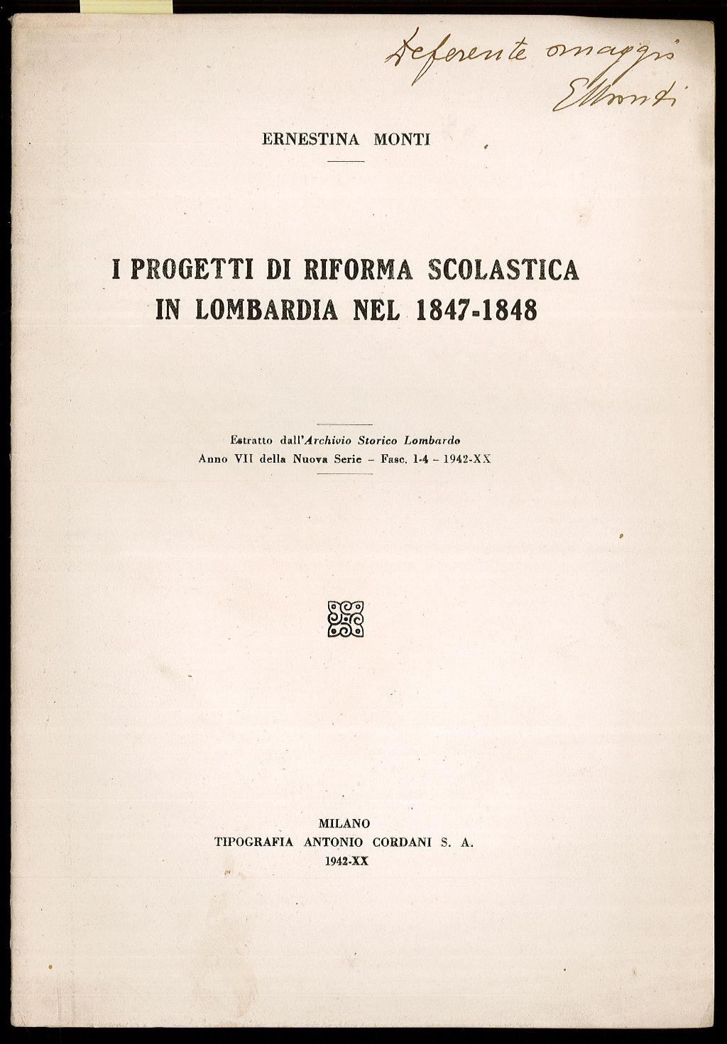 I progetti di riforma scolastica in Lombardia nel 1847-1848