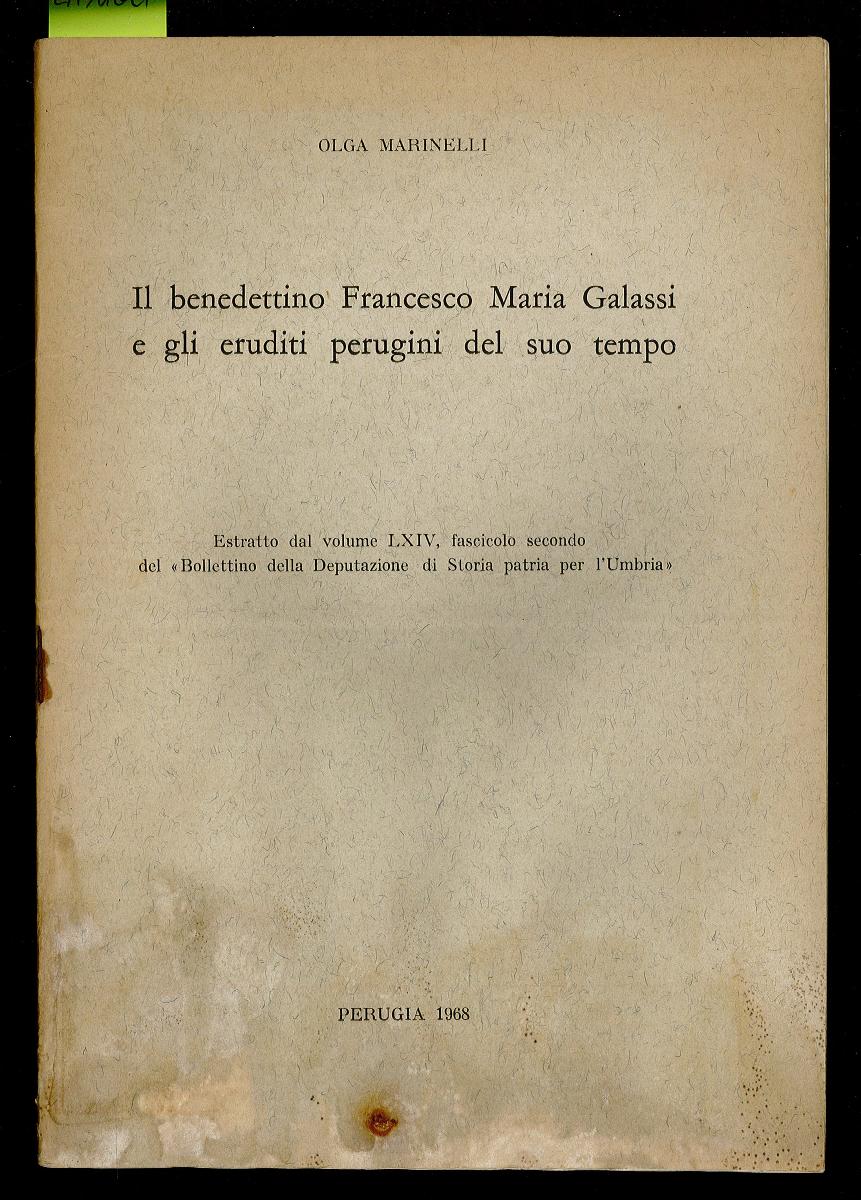 Il benedettino Francesco Maria Galassi e gli eruditi perugini del …