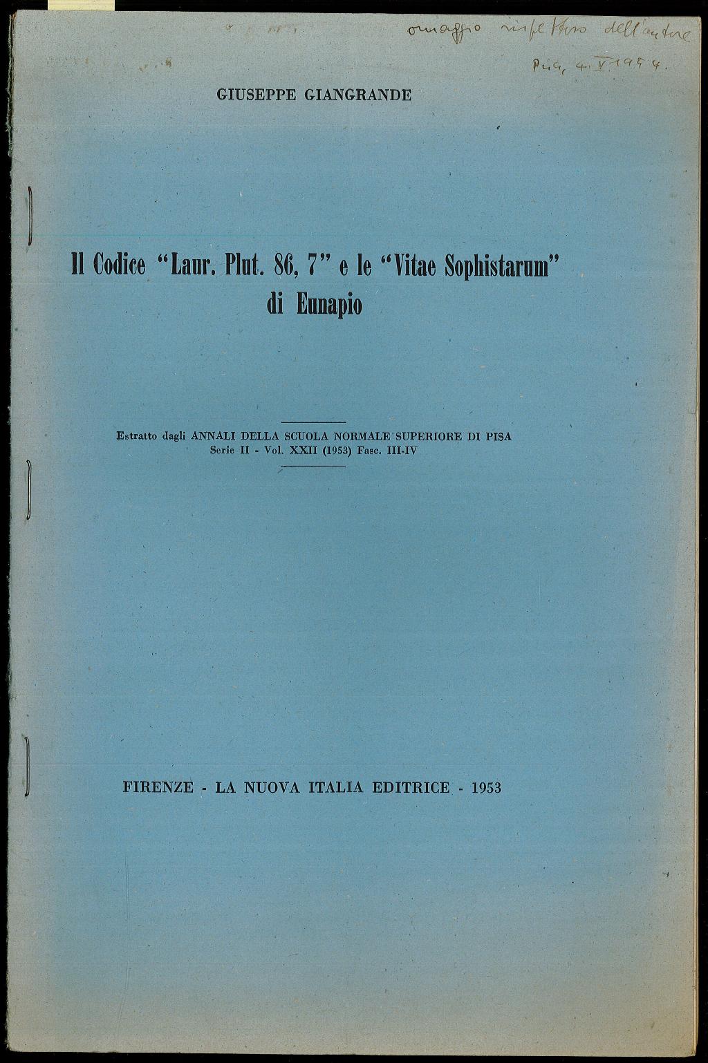 Il Codice "Laur. Plut. 86,7" e le "Vitae Sophistarum" di …