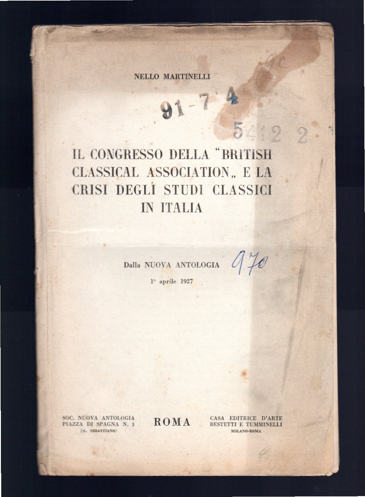 Il Congresso della "British Classical Association" e la crisi degli …
