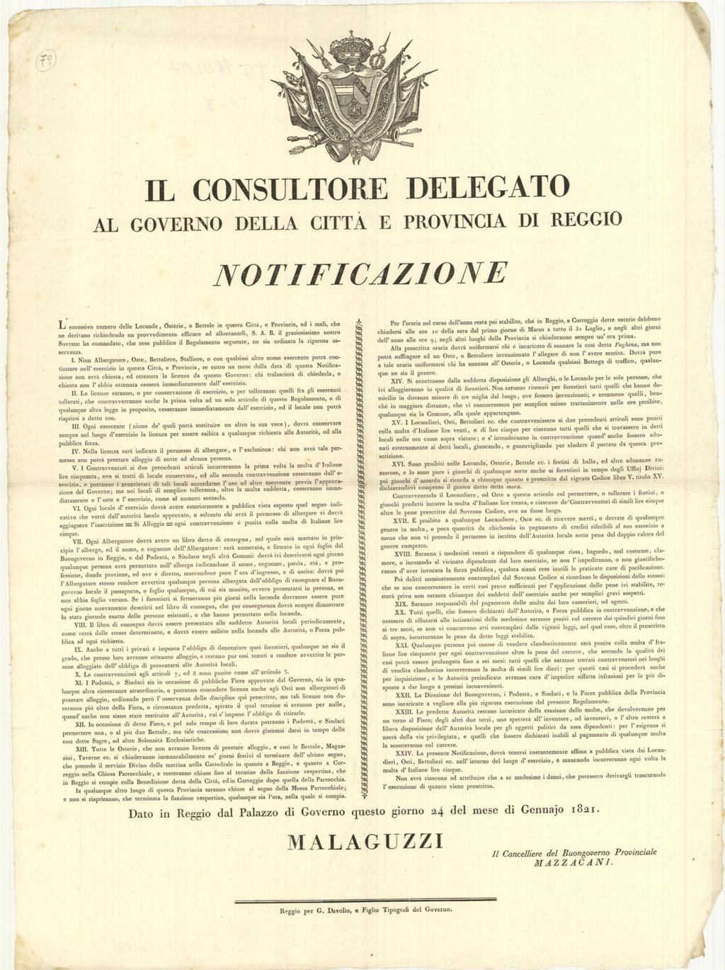 Il Consultore Delegato al Governo della Città e della Provincia …